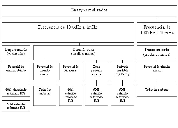 Distintos tipos de ensayos realizados